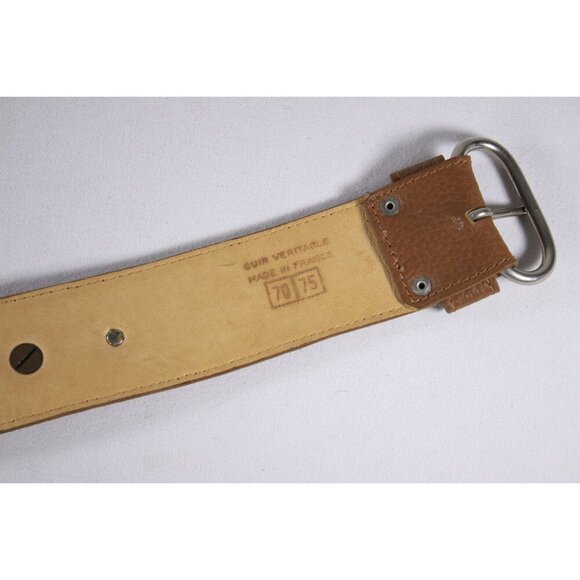 Vintage 29.5" handmade French leather belt with solid metal accents, brown South - Picture 6 of 8